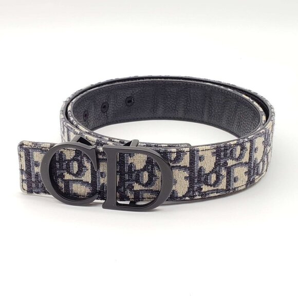 100% Authentic Christian Dior Oblique CD Leather and Canvas Belt Size 85 $750 - Picture 1 of 9